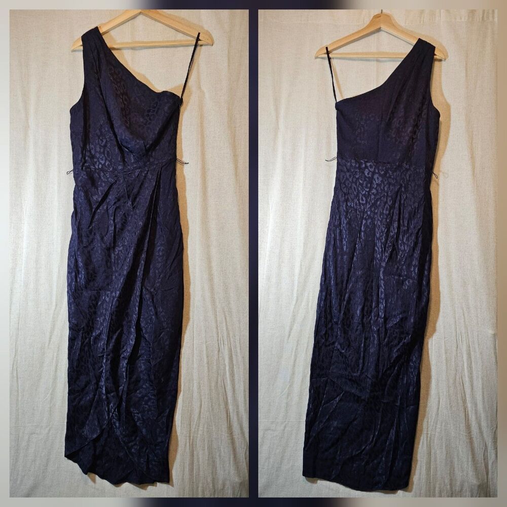 Ted Baker Navy Animal Jacquard Asymmetric One Shoulder Midi Dress Size 2